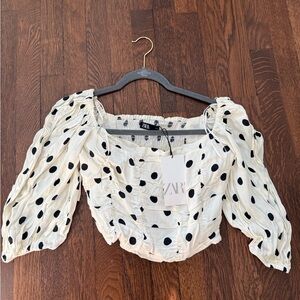 Zara Cream and Black Polka Dot Blouse